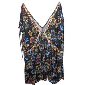 Haute Project LA boho beaded multicolor floral blouse woman's 1XL